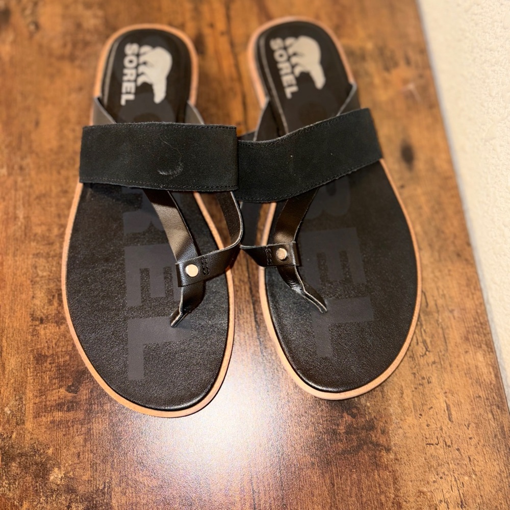 Sorel Leather Thong Sandals Black Comfort Slide Sandals Women’s